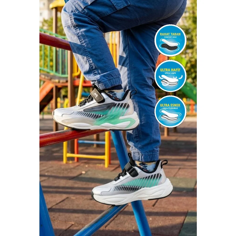 Детские спортивные кроссовки с сетчатым верхом, Grey Turquoise Marco Kids — фото 2