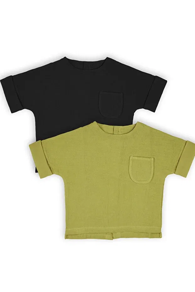Детский комплект рубашек из муслина с длинным рукавом Catz Kids, Black & Oil Green