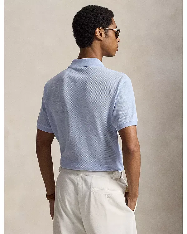 Мужская рубашка поло с коротким рукавом Pointelle Jersey Polo Ralph Lauren, синий — фото 3