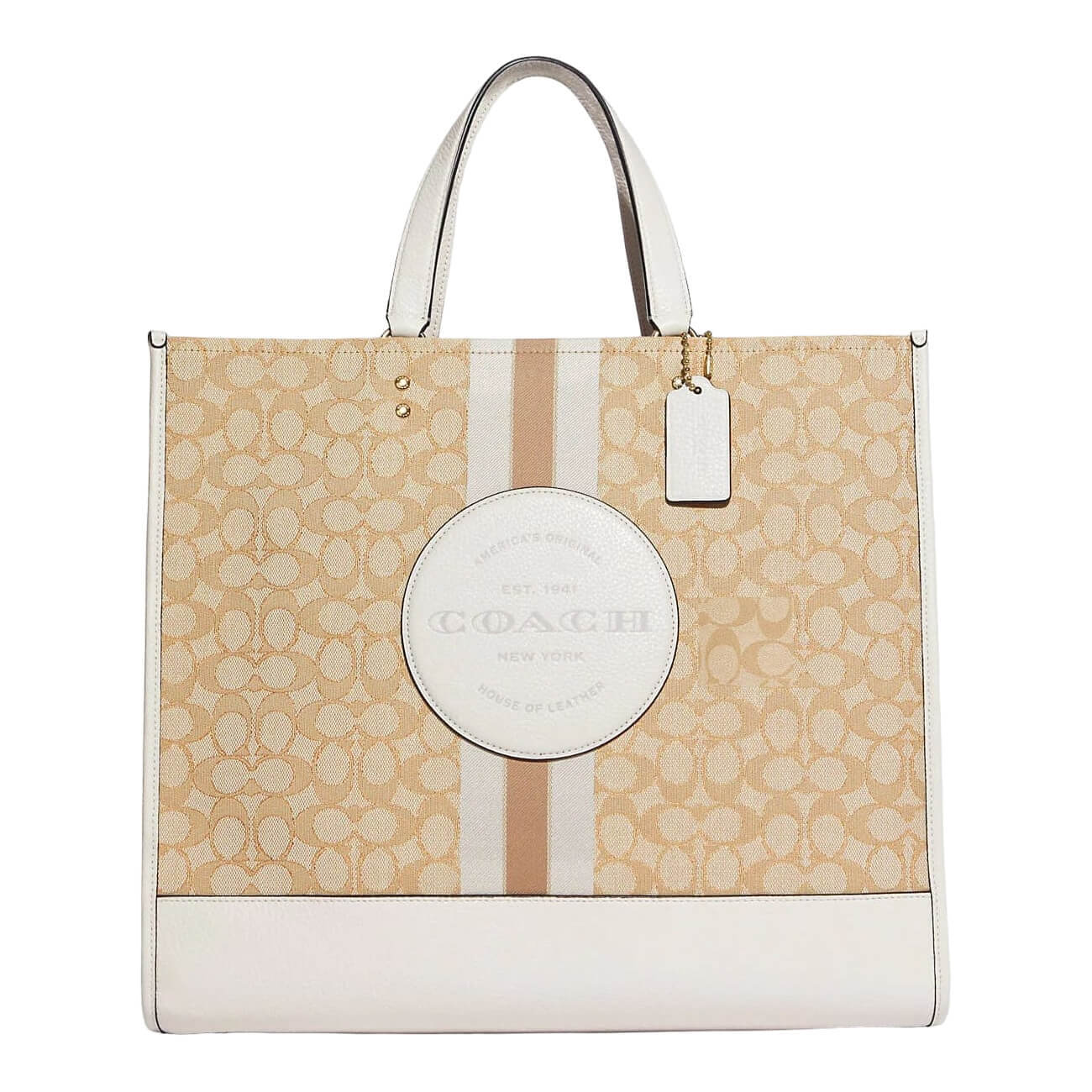 

Сумка Coach Outlet Dempsey Tote 40 in Signature Jacquard with Stripe and Coach Patch, светло-бежевый/белый