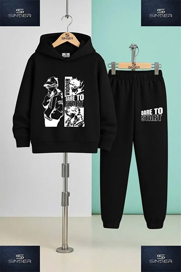 Детский комплект свитшотов и брюк с принтом Dare To Be White Ss Sinser, Siyah - Gray - Navy Blue — фото 2