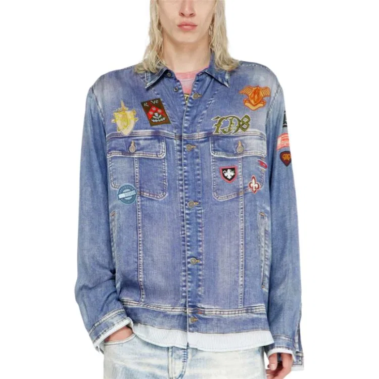 Мужская рубашка с воротником прямого кроя DIESEL, Denim Blue — фото 3