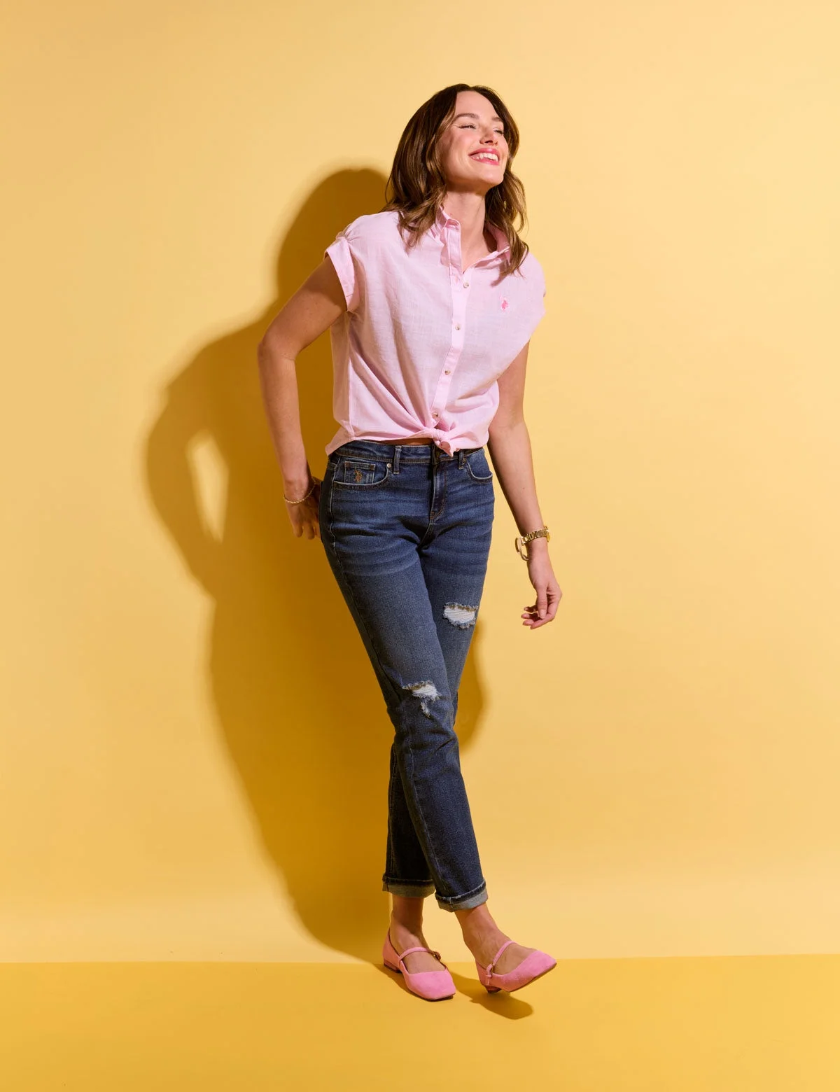 Женский топ U.S. Polo Assn. Shirred Dolman, розовый — фото 4
