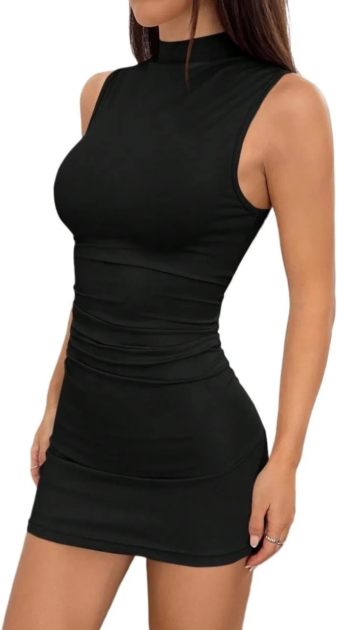 Женское облегающее платье с воротником-стойкой Bodycon, Black