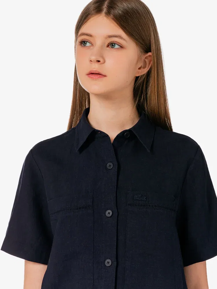 Рубашка LACOSTE Linen Openwork, Navy — фото 2