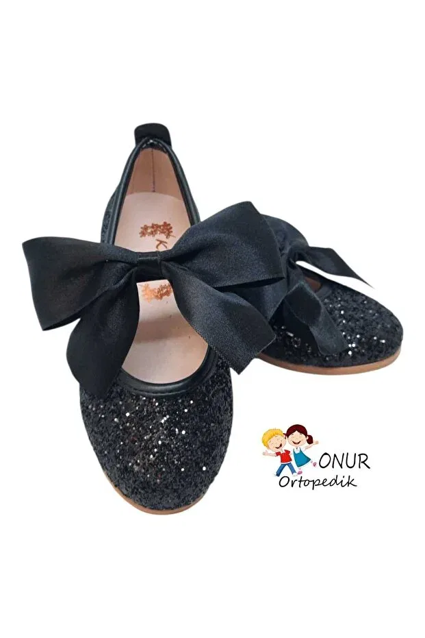 Детские балетки для девочек с бантом Onur Ortopedik, Black