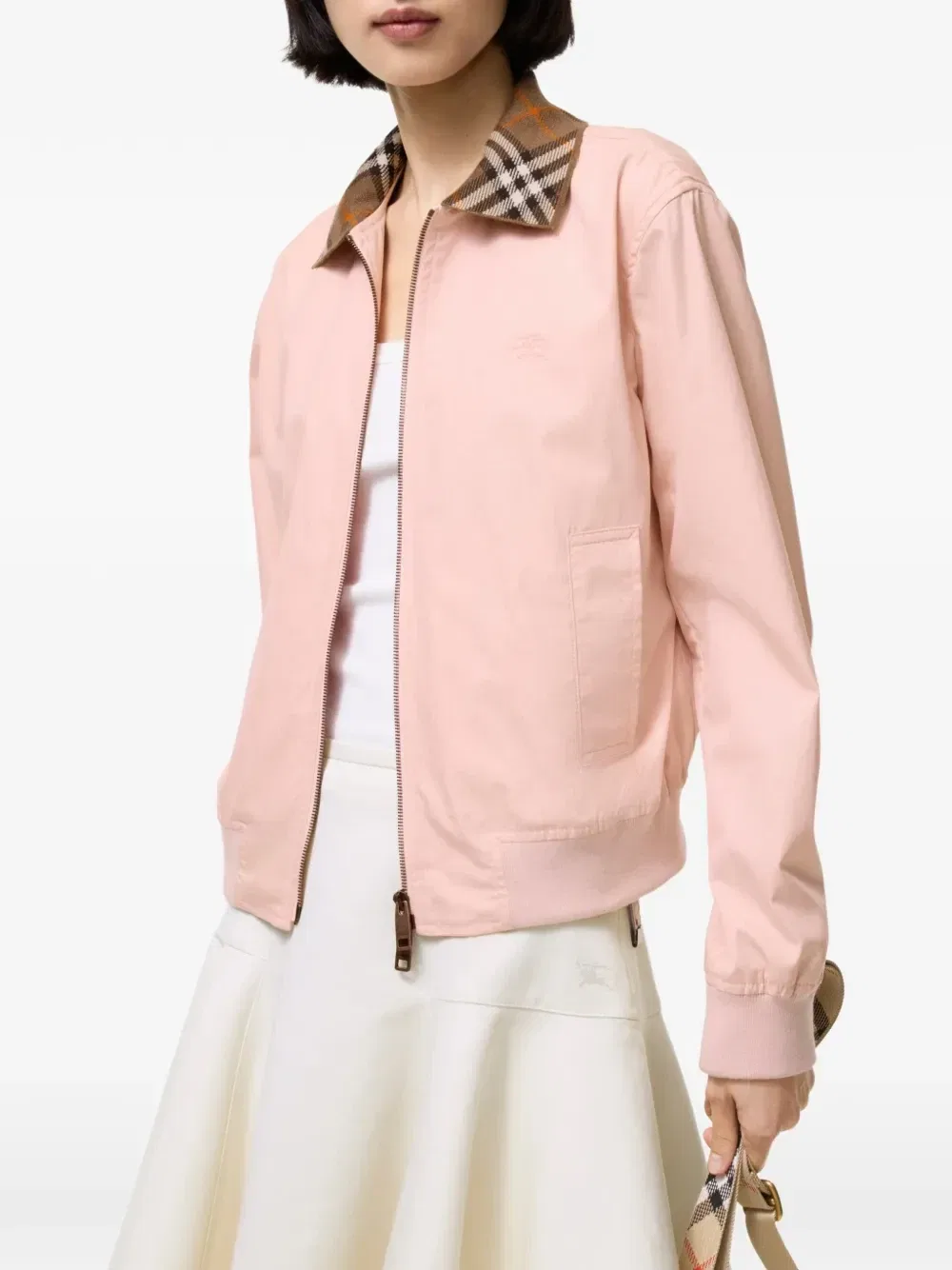 Укороченный бомбер Tropical Gabardine Hayfield Burberry, розовый — фото 2