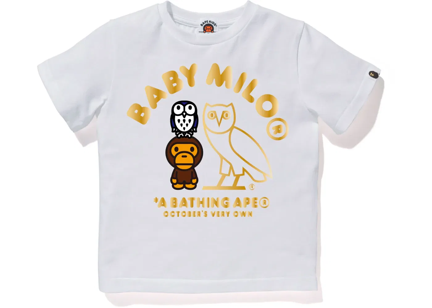Детская футболка с принтом BAPE x OVO Baby Milo Tee BAPE, White