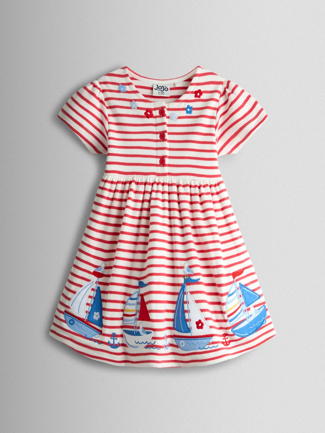 Платье с аппликацией лодка, Classic Button Front Jojo Maman Bébé, красное — фото 2
