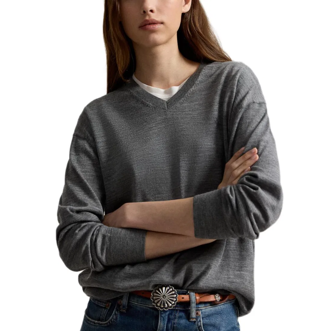 Женский свитер с V-образным вырезом Polo Ralph Lauren, Gray — фото 4
