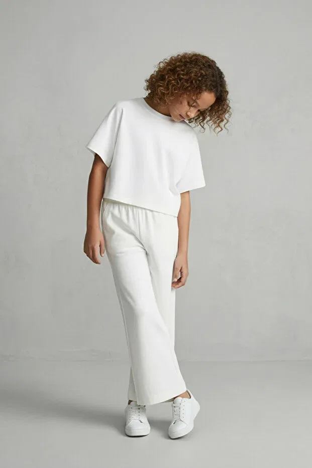 Детские брюки для девочек хлопковые с принтом Lumy combed cotton girls' wide-leg summer trousers Colorinas, White — фото 2