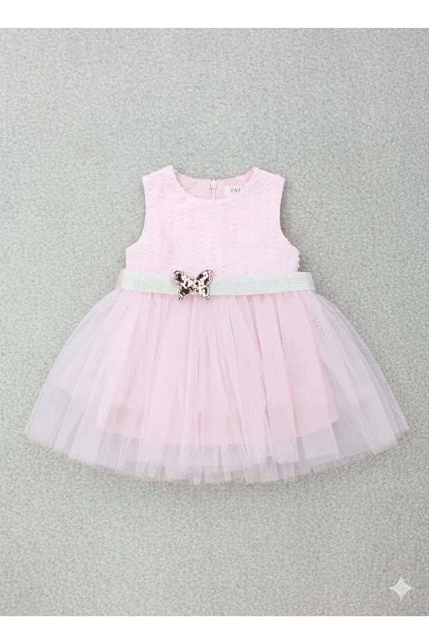 Детское платье для девочек с пайетками Sequin heart lined tulle skirt dress Eymirgiyim, Pink — фото 2