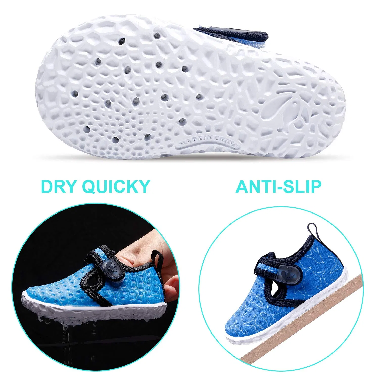 Детские водные туфли для мальчиков и девочек с принтом Zapatos De Agua FEETCITY, Blue Shark — фото 4