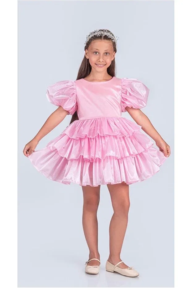 Детское вечернее платье для девочек с принтом Babyaden stoned and crowned front short back long detachable tail birthday party girl's evening dress Baby Aden, Pink — фото 4