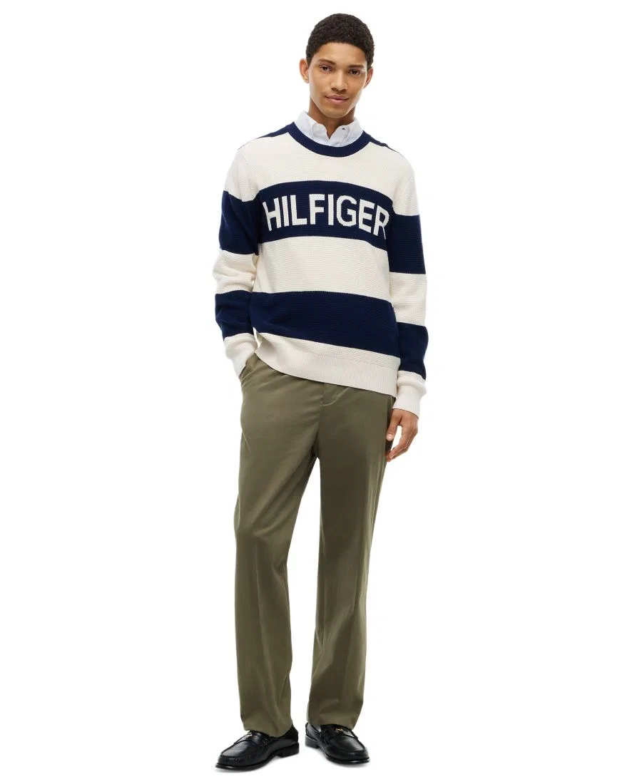 Свитер из ваффли с графичным принтом, модель Waffle Cotton Graphic Tommy Hilfiger, Carbon Navy/Ivory Petal — фото 2