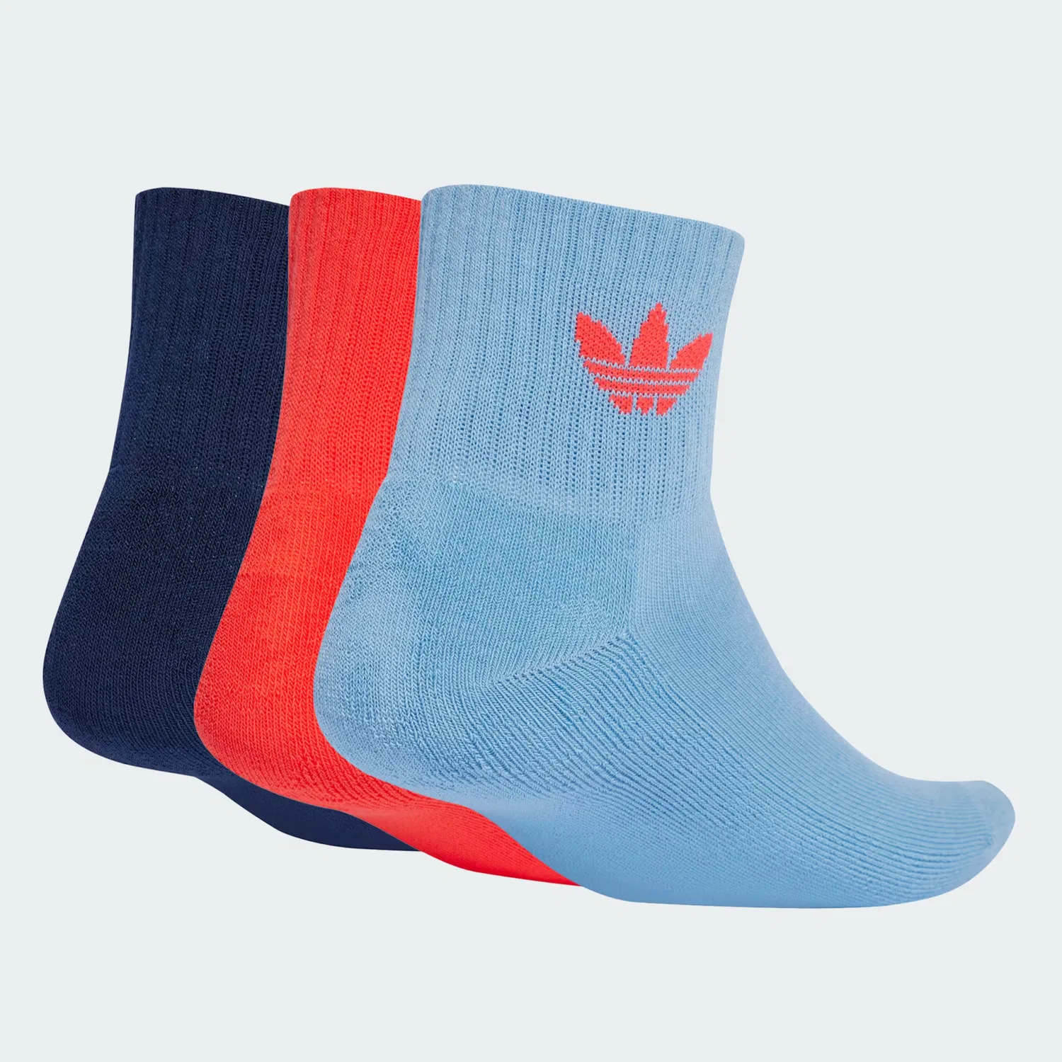 Носки Adidas Originals Mid Crew 3 Pairs в темно-синем, дымчато-голубом и светло-красном цветах — фото 2