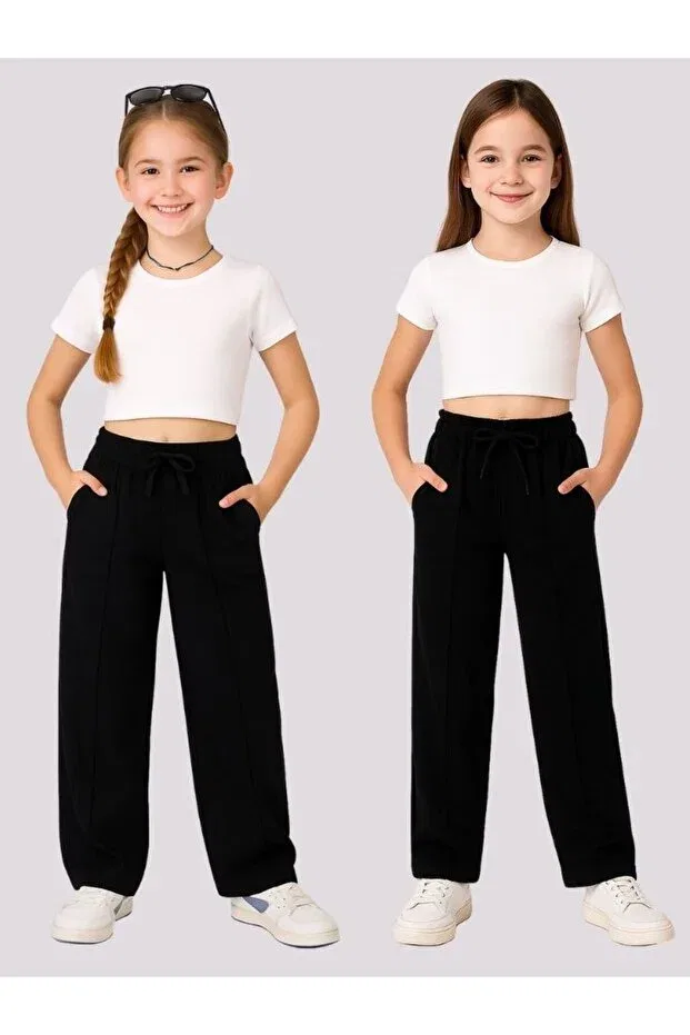 Детские спортивные брюки для девочек с принтом 2-Piece Cm Buseyiz, Black-Black