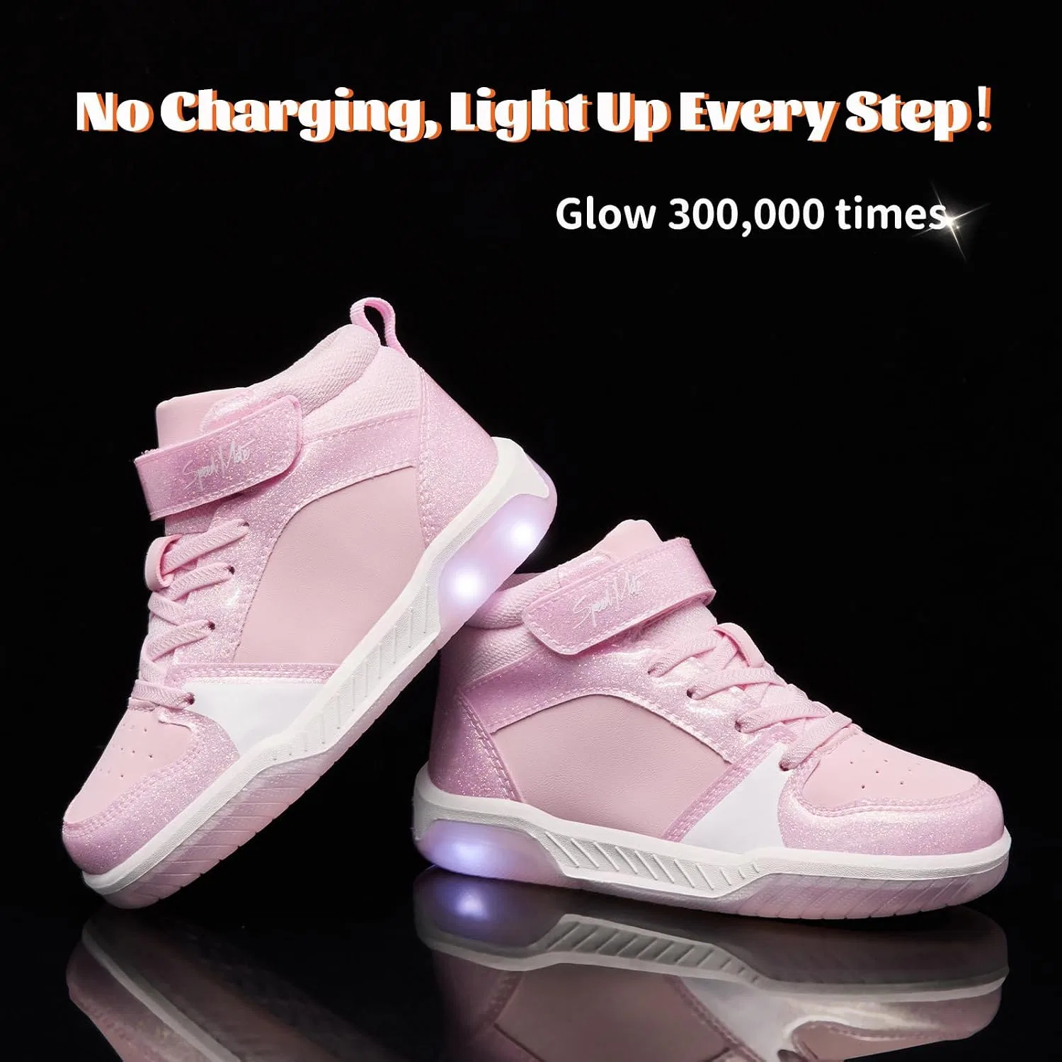 Детские светящиеся кроссовки для мальчиков и девочек с LED-подсветкой SPEED MATE, High Top Pink — фото 2