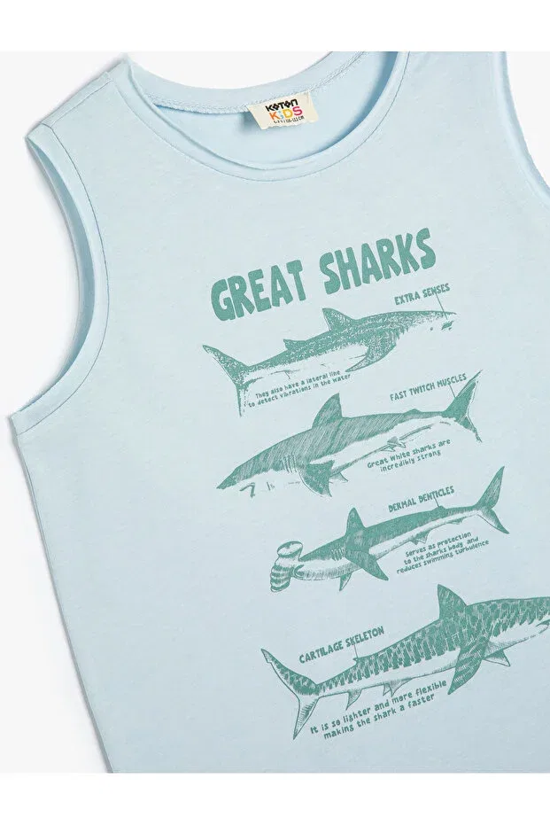 Детское для мальчиков белье с принтом Athlete shark printed sleeveless cotton Koton, Blue — фото 3