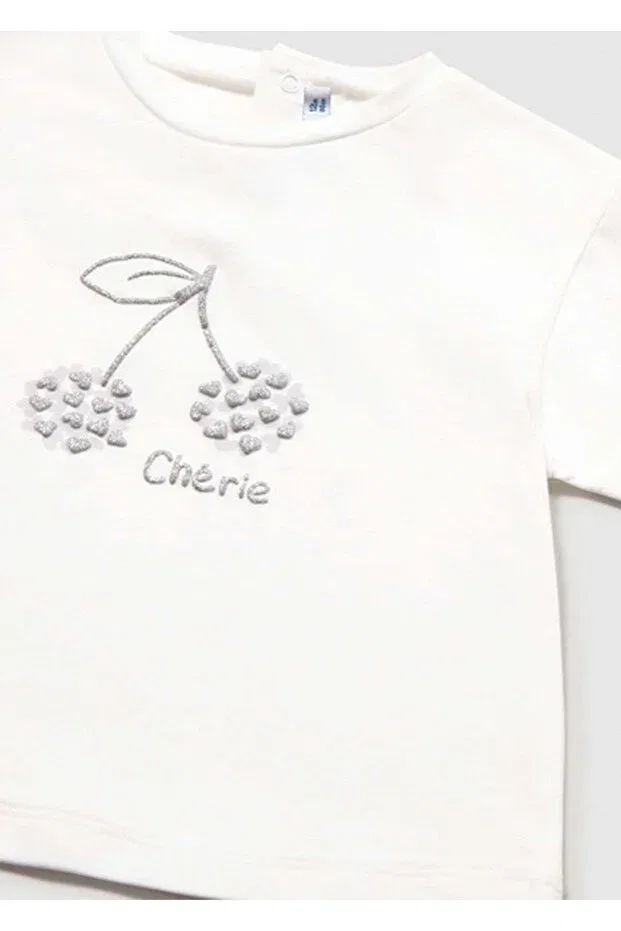 Детская футболка для девочек с принтом Summer baby girl basic tshirt Mayoral, Ecru — фото 3