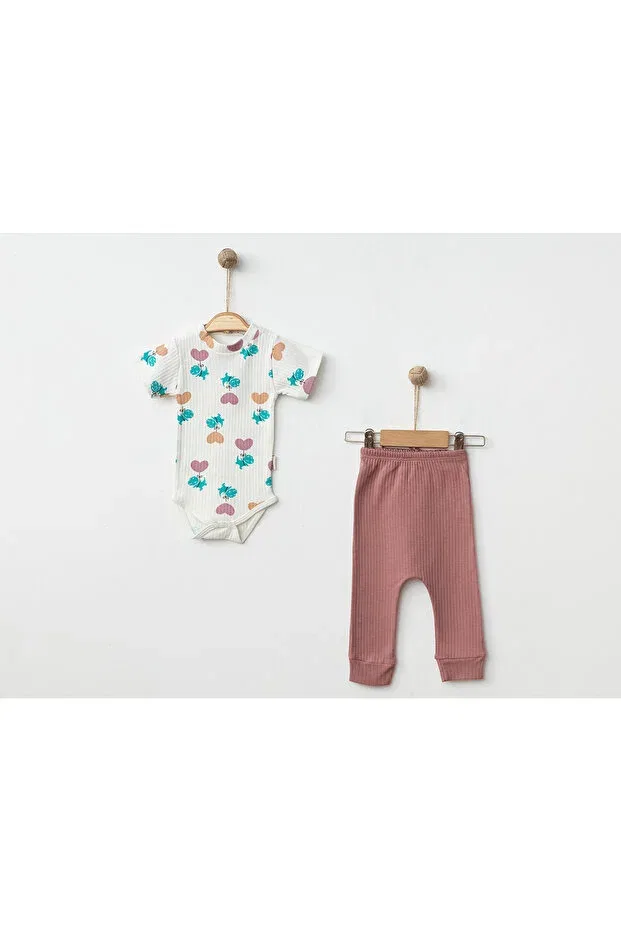 Детский комплект боди с принтом Set of 2 hearts and dino printed suits Melish Bebe, Rose Dry