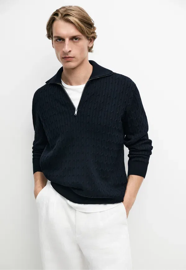 Свитер вязаный Polo shirt Massimo Dutti, Mottled Dark Blue, темно-синий