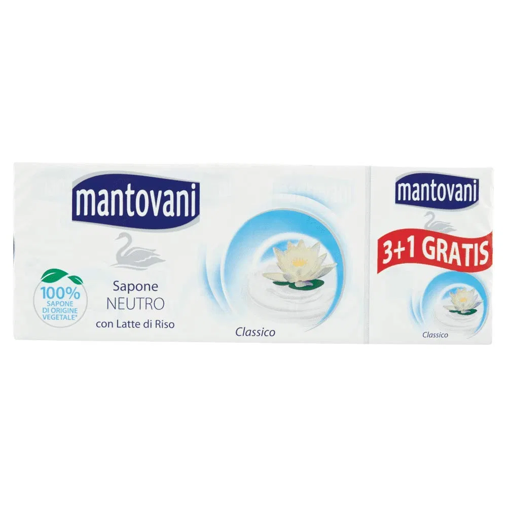 Мыло твердое классическое Mantovani, набор 18 упаковок по 4 шт., 400 г