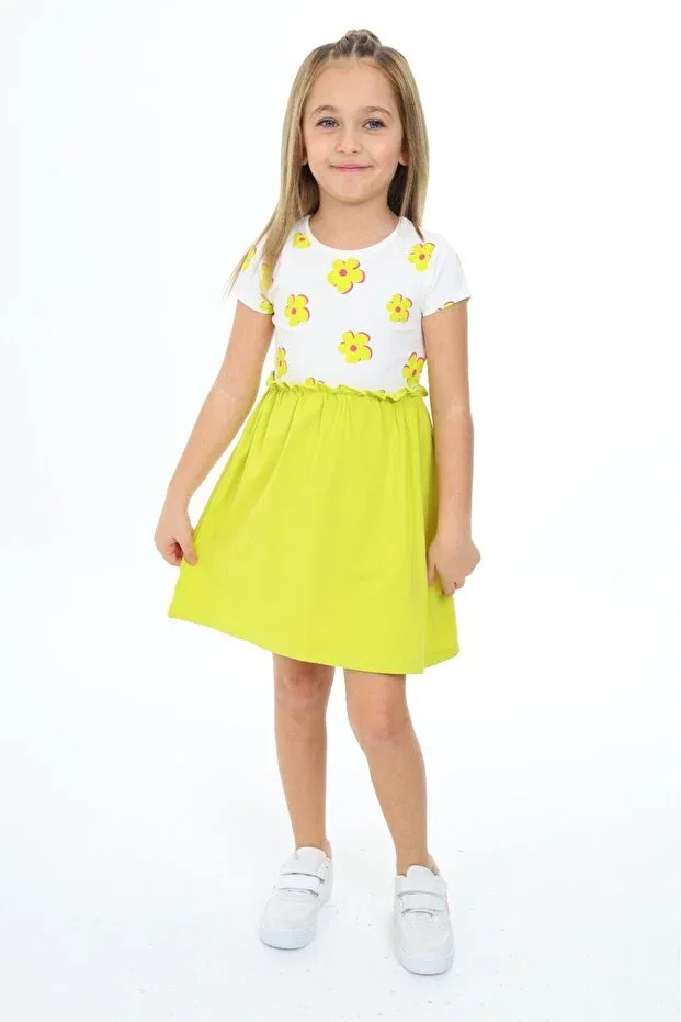 Детское платье для девочек с принтом Floral Print Dress With Skirt Garnish Toontoy, Green