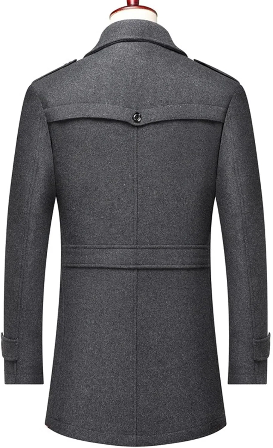 Мужское пальто-тренч средней длины с воротником-стойкой, модель Stand Collar, серый — фото 3