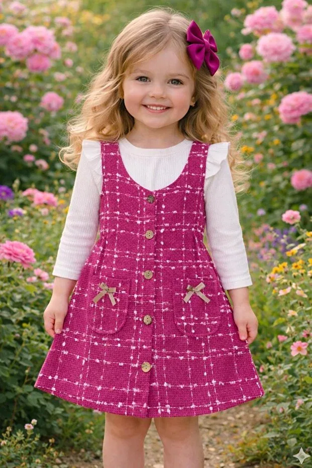 Детское платье-жилет для девочек твидовое с блузкой Kozadankids, Pink
