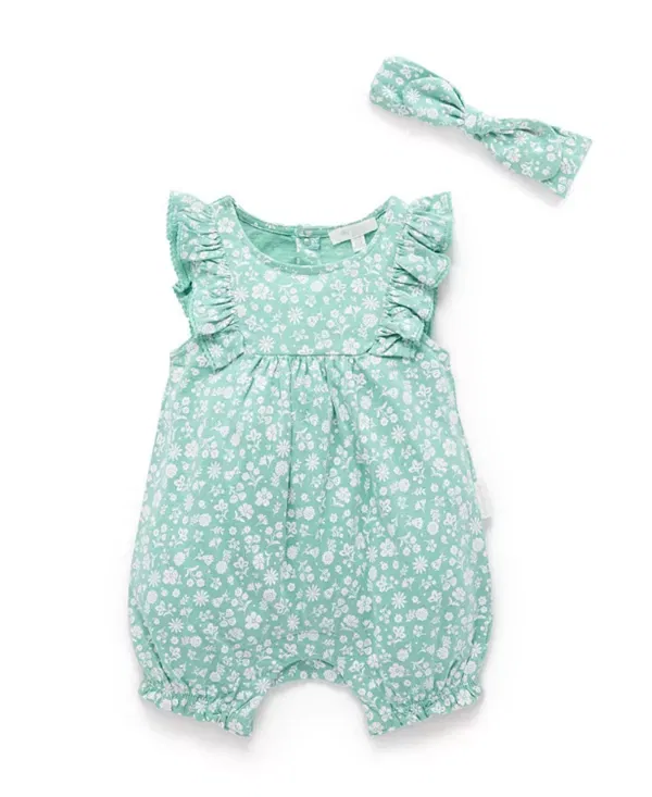 Детский комплект: комбинезон-боди и повязка на голову с рюшами Silhouette Print Purebaby, Silhouette Print