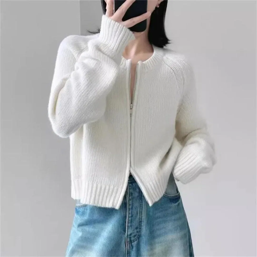 Женский кардиган на молнии, классический, Wool Cardigan, бордовый — фото 3