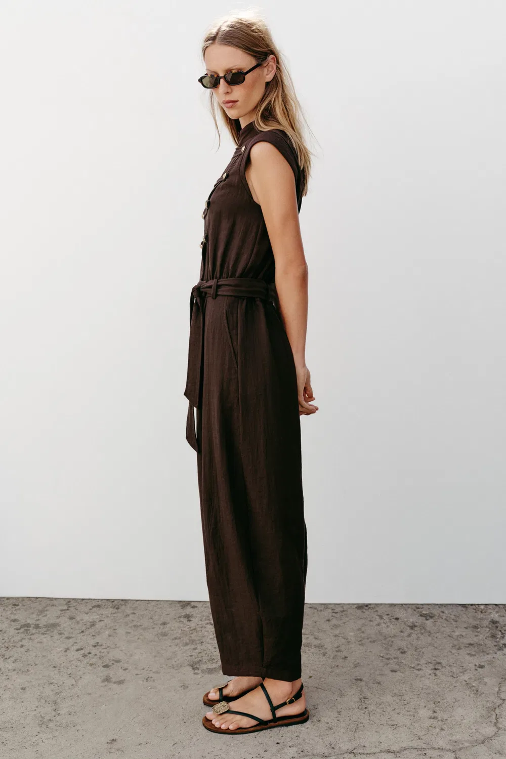 Комбинезон с застежкой в виде лягушки и поясом ZARA, Brown — фото 4