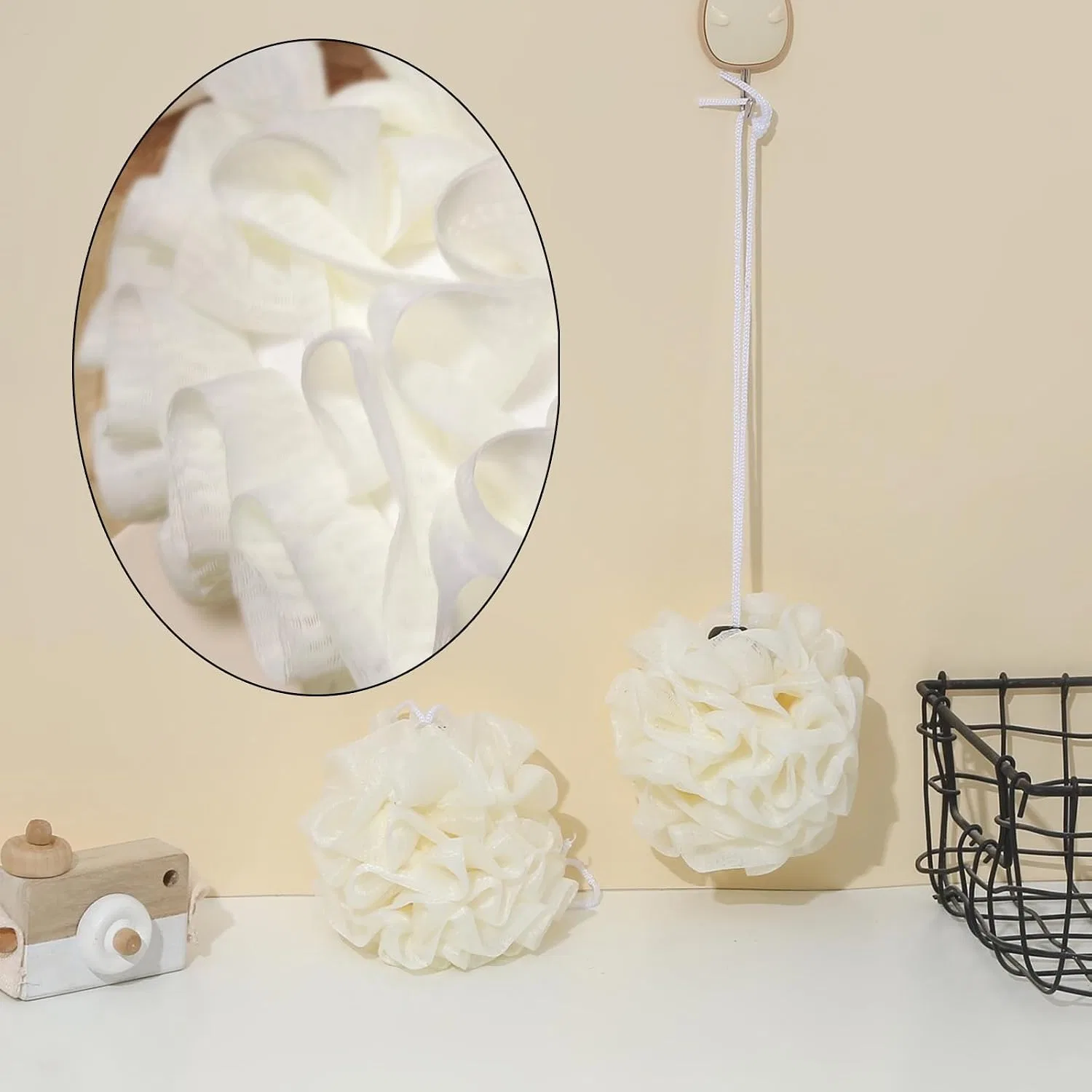 Мочалка для душа из полиэстера, 2 шт, Kfwfuaee, 14 см, Beige — фото 3