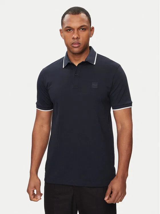 Поло slim fit Passertip Boss, темно-синий