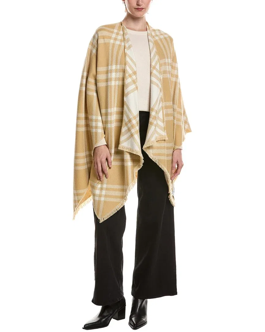 Женская накидка с бахромой Burberry Check Silk, Wool, & Cashmere-Blend Cape, Tan