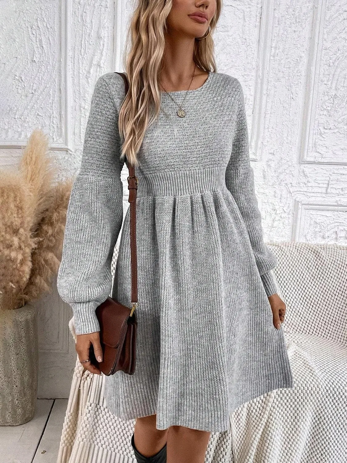 Женское платье-свитер с цветовой блокировкой, Light Grey — фото 2