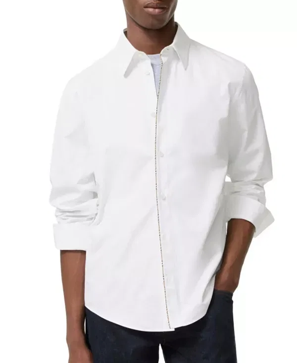 Мужская рубашка из хлопкового поплина Classic fit check piping cotton poplin shirt Burberry, Optic White