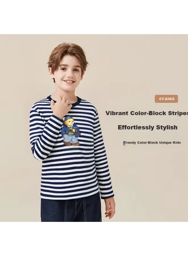 Лонгслив детский с длинным рукавом в полоску Classic Teddy, темно-синий