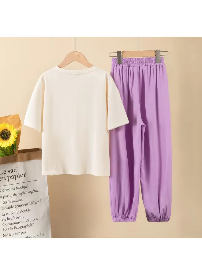 Комплект футболка и штаны с принтом букв для девочек Jeanswest, фиолетовый — фото 3