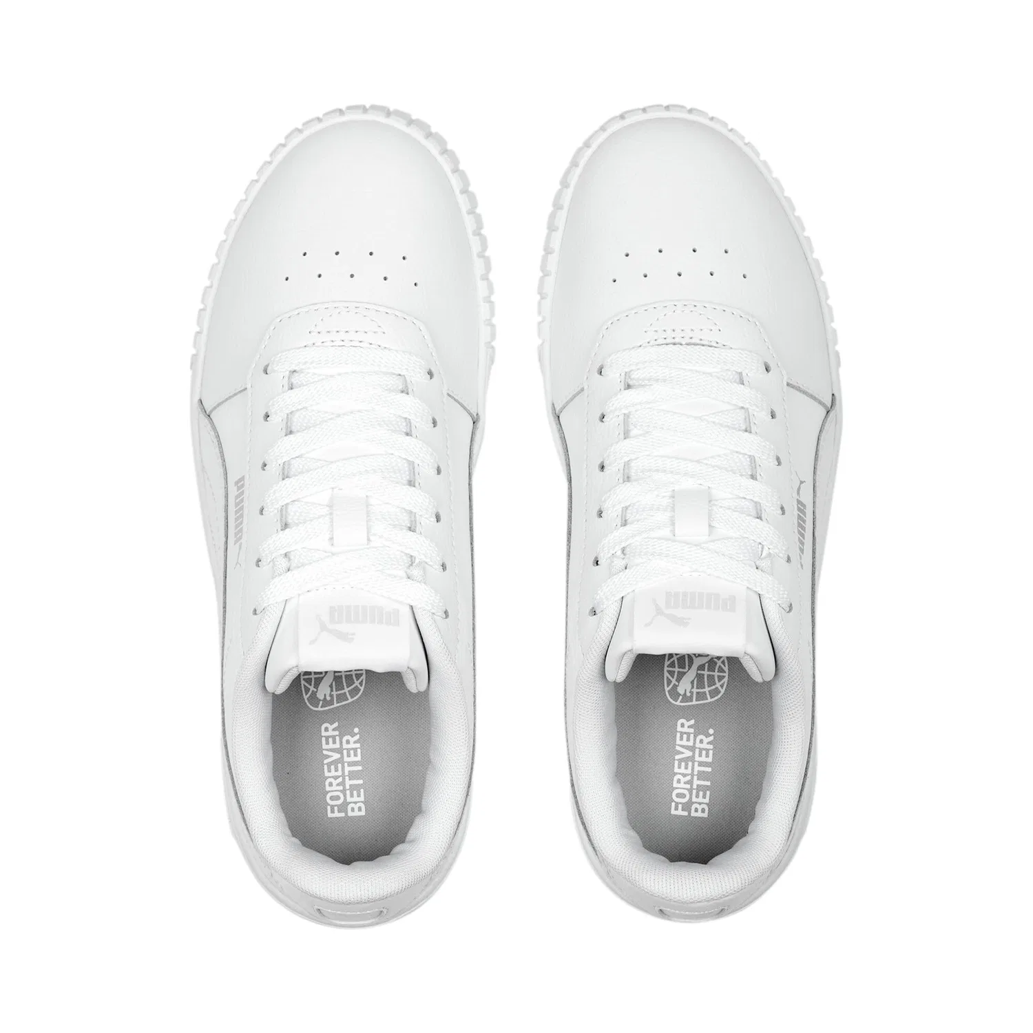 Детские кроссовки для девочек с перфорированным верхом Carina 2.0 PUMA, Wide White White Silver — фото 4