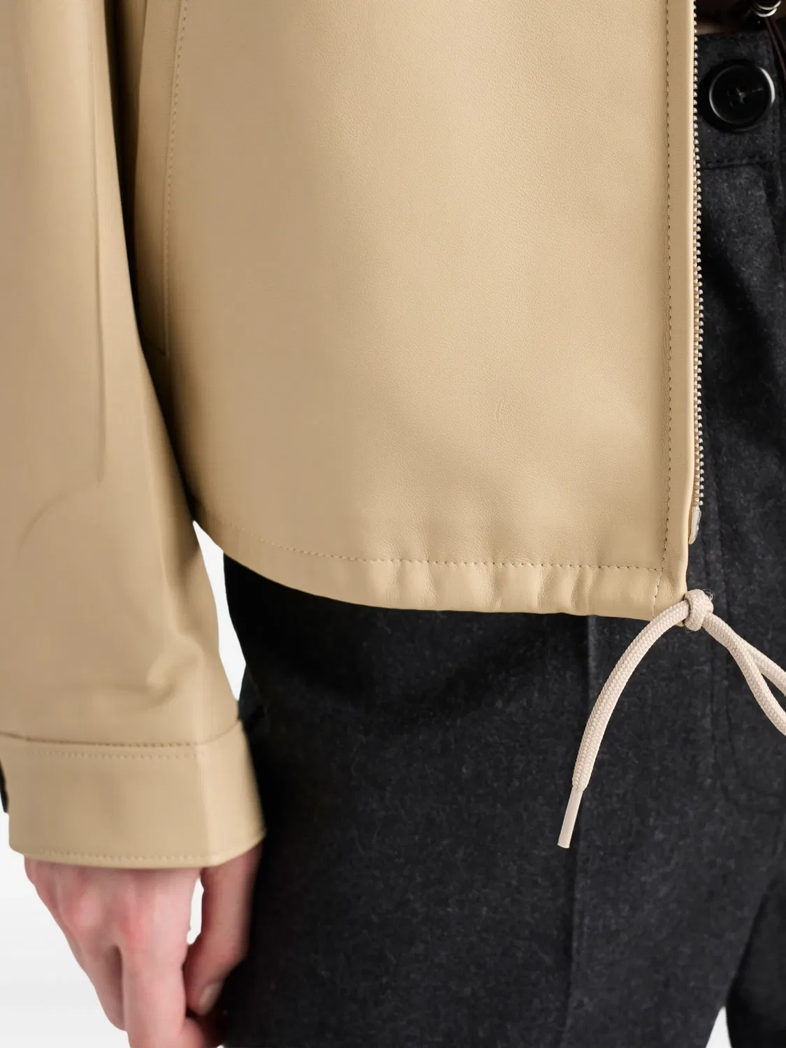 Кожаная куртка из ягнячьей кожи Prada, нейтральные — фото 3