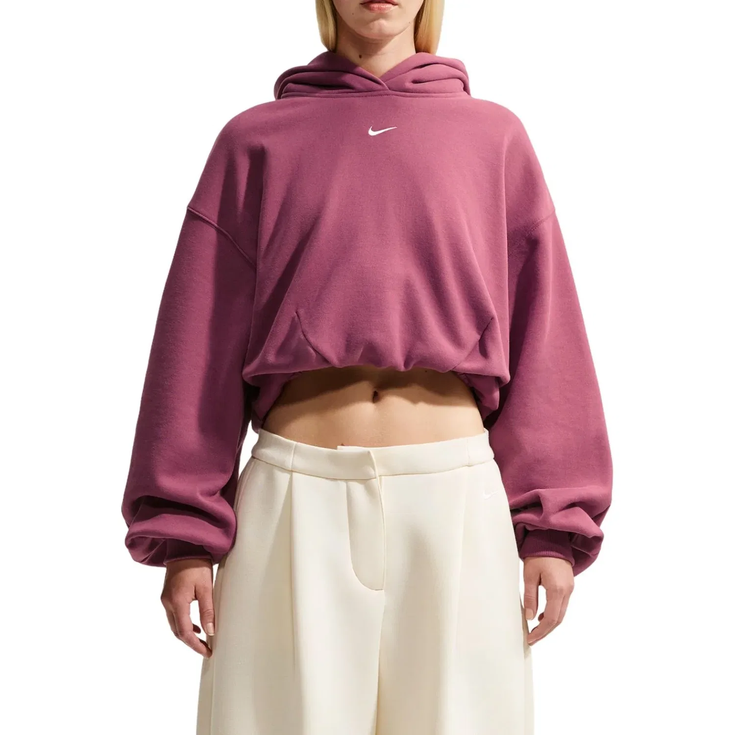 Женское худи Studio Fleece Medium Weight Oversized Cropped Hoodie 'Pink Smoke Sail' Nike, Pink Smoke/Sail — фото 3