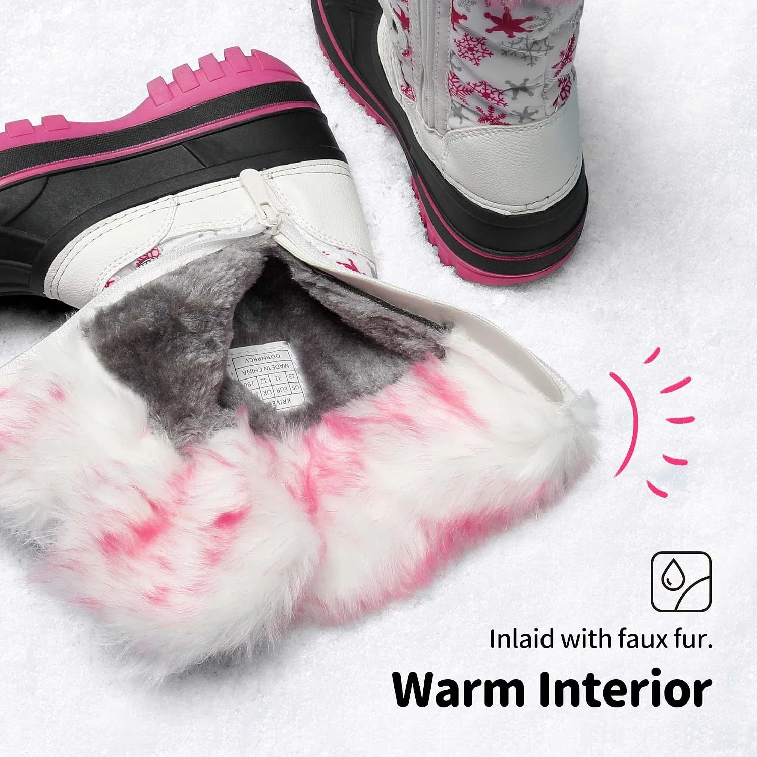 Детские зимние сапоги для девочек с защитой от снега DREAM PAIRS, White/Fuchsia — фото 4
