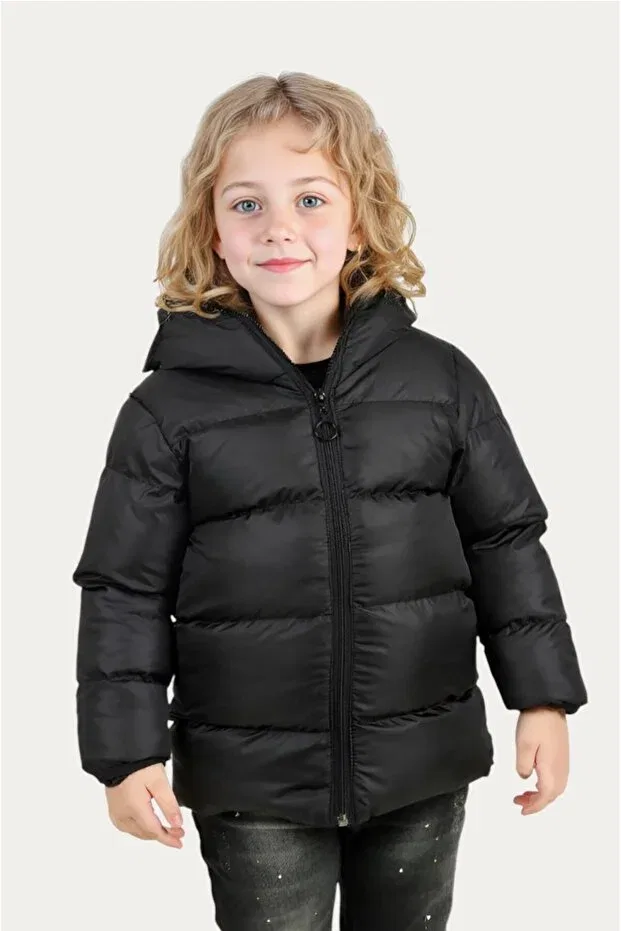 Детское пальто для девочек с капюшоном Outriverkids, Black — фото 2