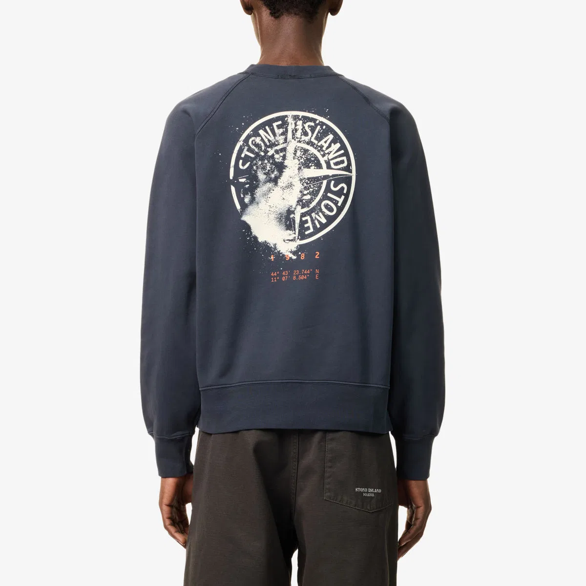 Толстовка из хлопкового трикотажа с логотипом компаса в виде брызг краски Stone Island, темно-синий — фото 4