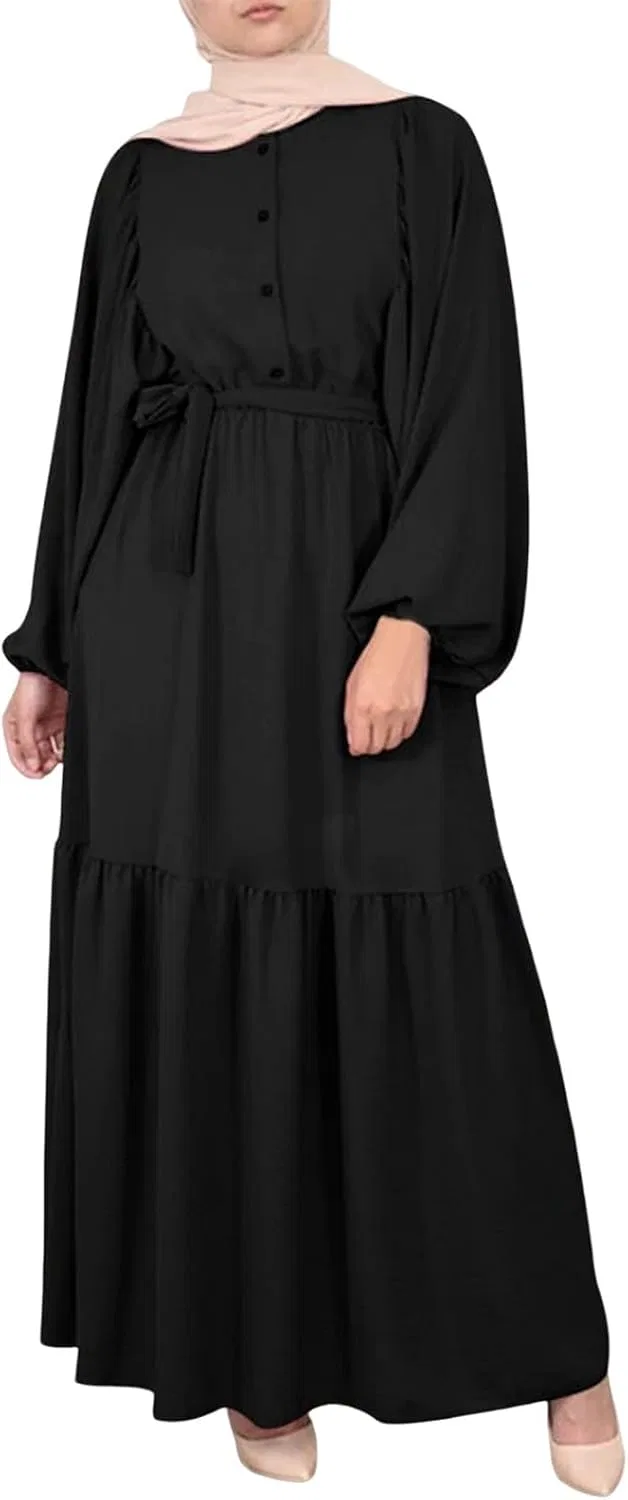 Женское платье-кафтан с длинным рукавом, Floral Long Maxi, чёрный
