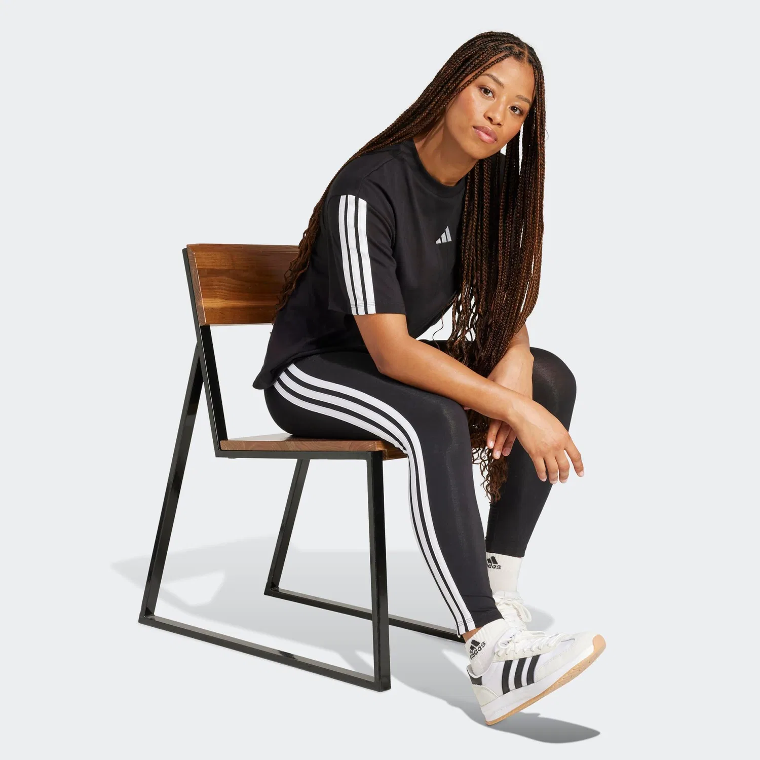 Женские хлопковые леггинсы Adidas, Черный — фото 2
