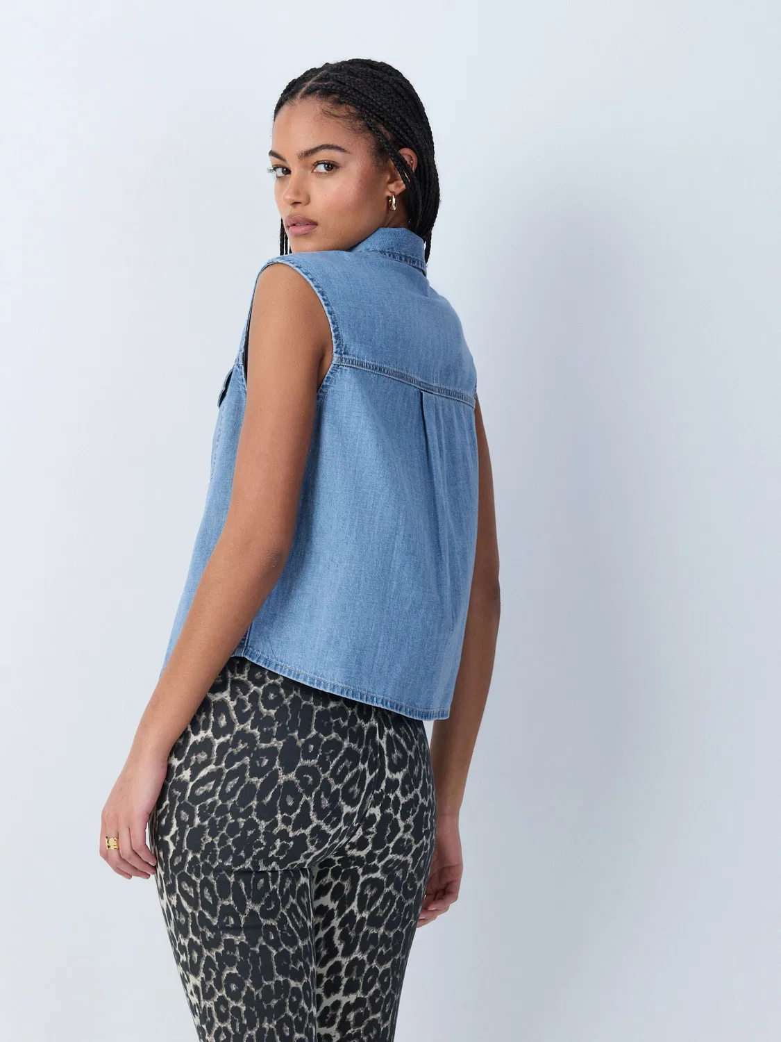 Джинсовая рубашка без рукавов Premium Sleeveless Western Denim Shirt Next, голубой — фото 2