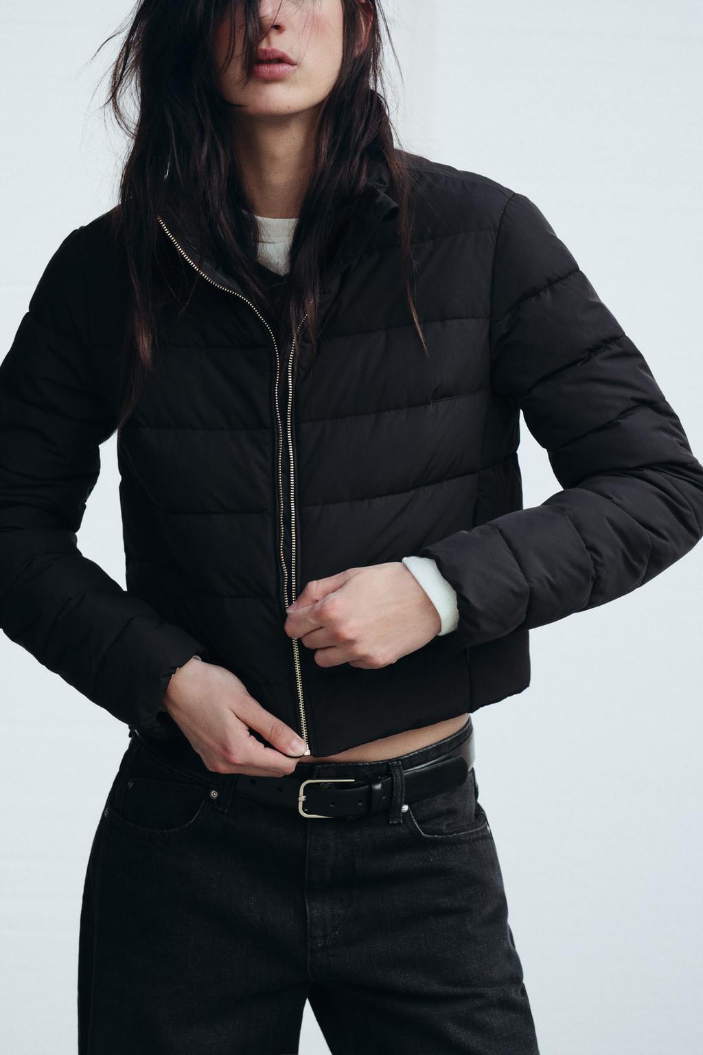 

Куртка-пуховик с высоким воротом, защита от воды и ветра ZARA, черный